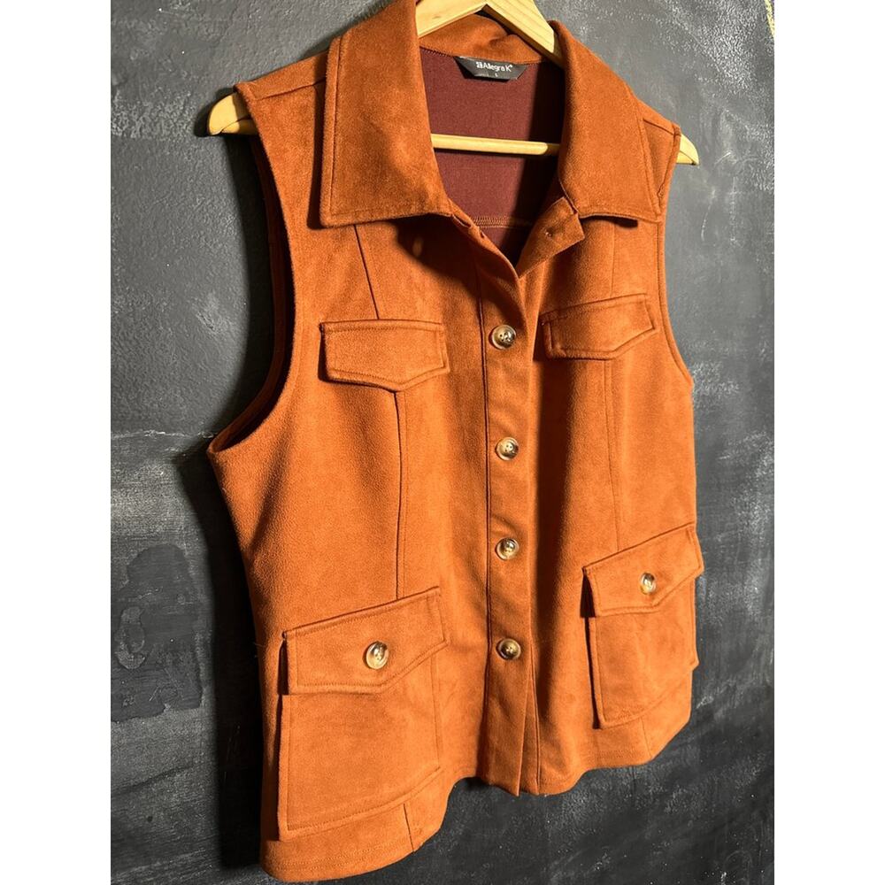 Allegra K Women's Suede Button-Front Vest - Picture 4 of 6